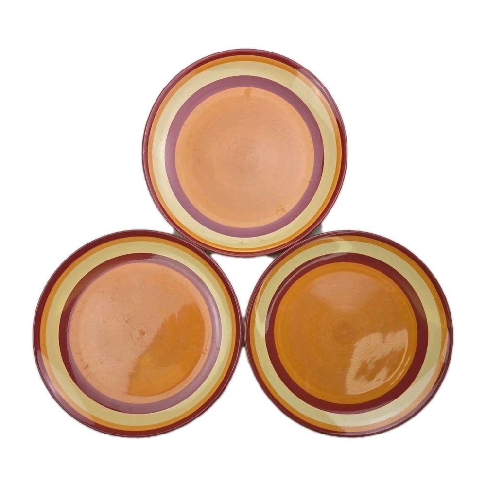 3 Gail Pittman Siena Banded Stripes Dinner Plates Southern‎ Living At Home Rust